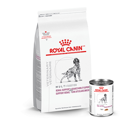 Multifunction canine renal support plus advanced mobility support dry and wet food. 